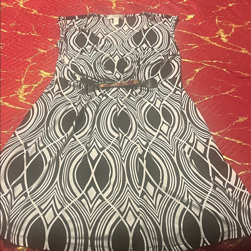 dressbarn Black and White Patterned Midi Dress